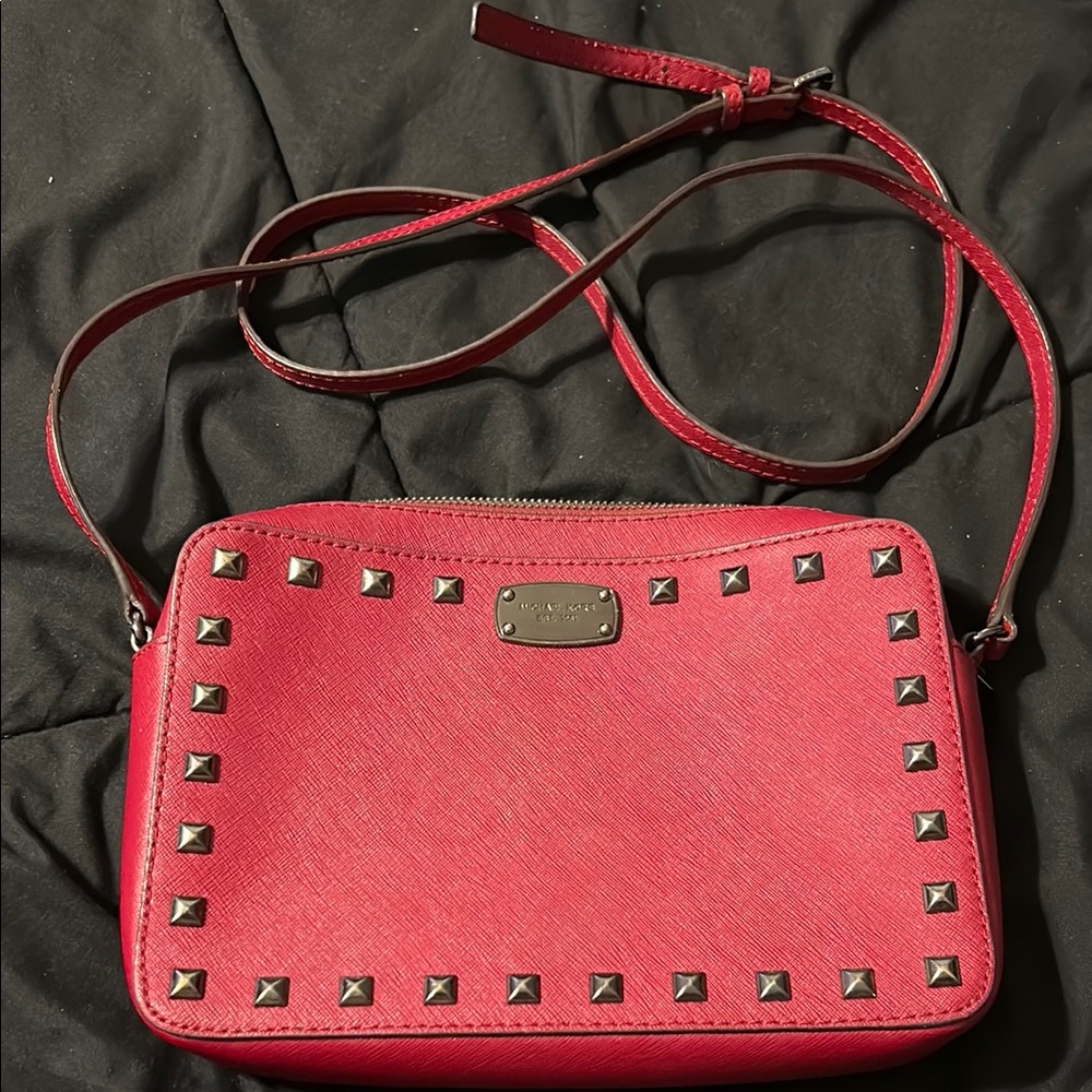 Michael Kors Red Crossbody Bag with Studded Accents